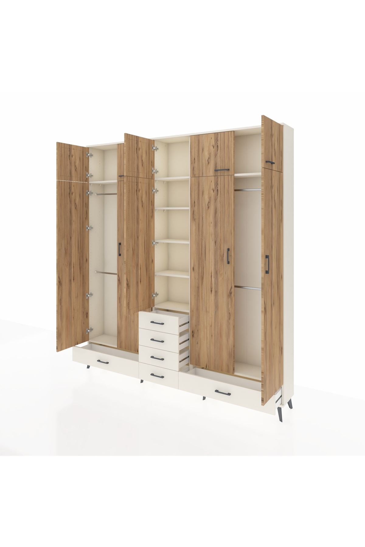 Arges Dolap 6 Raflı 6 Çekmeceli 4 Askılı 220x30x243 Aytaşı-Çam/Aytaşı