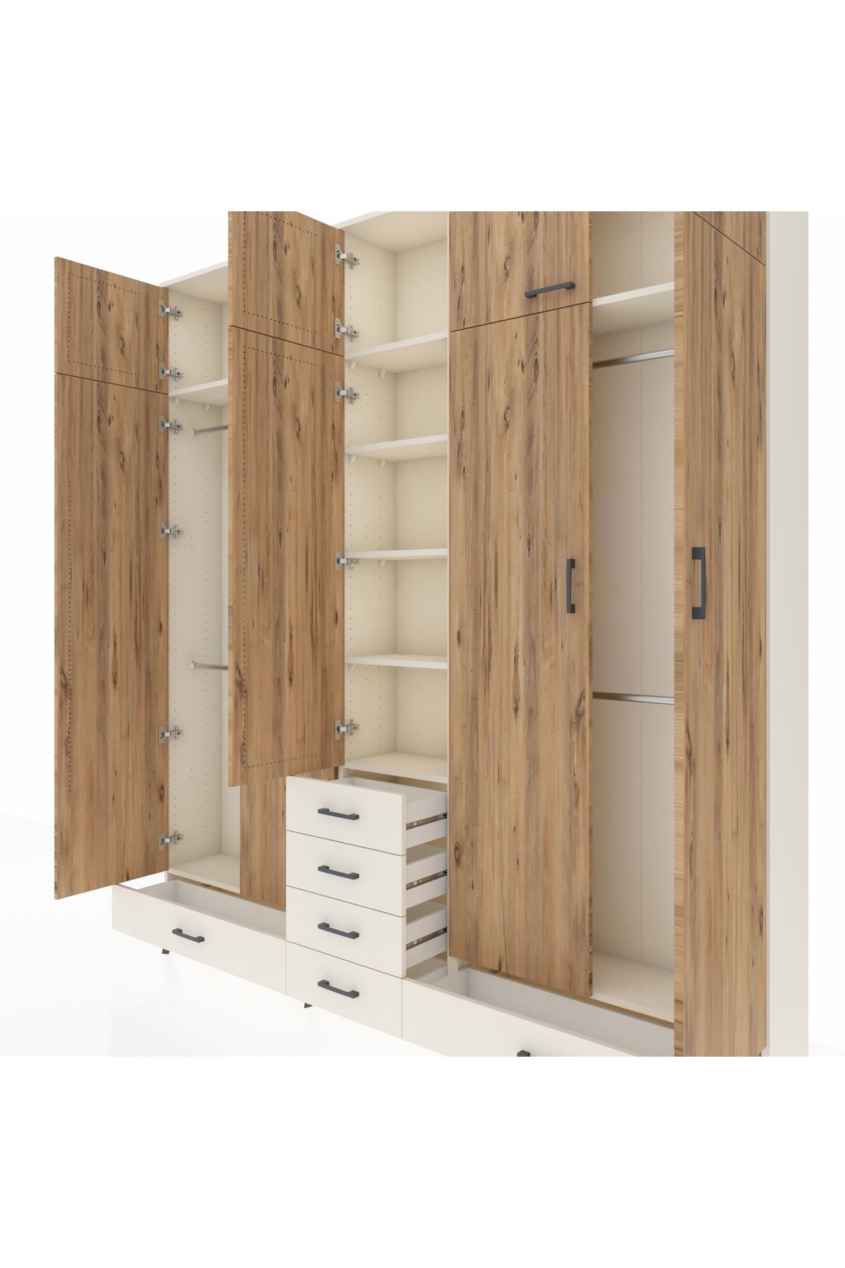 Arges Dolap 6 Raflı 6 Çekmeceli 4 Askılı 220x30x243 Aytaşı-Çam/Aytaşı