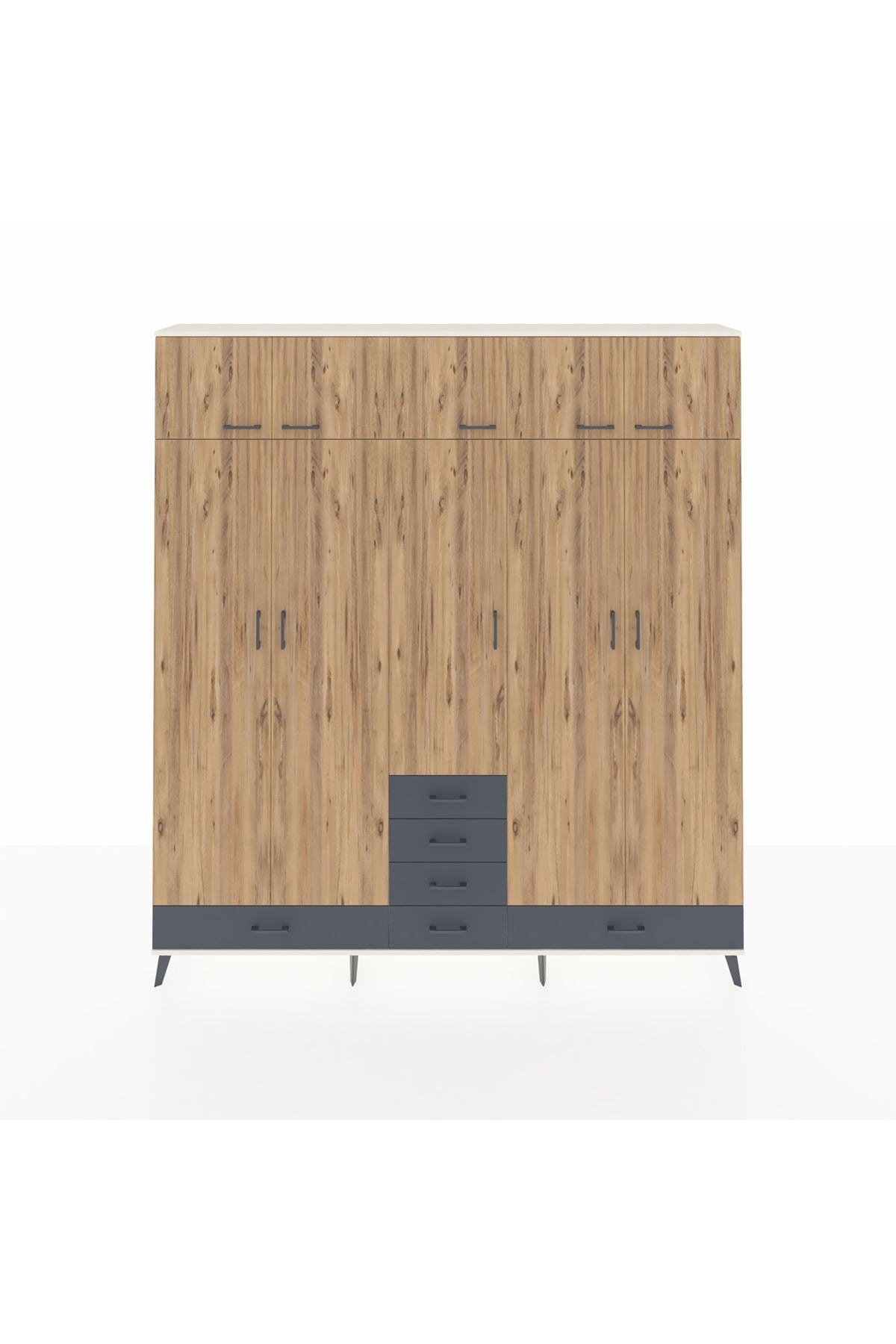 Arges Dolap 6 Raflı 6 Çekmeceli 4 Askılı 220x30x243 Aytaşı-Çam/Antrasit