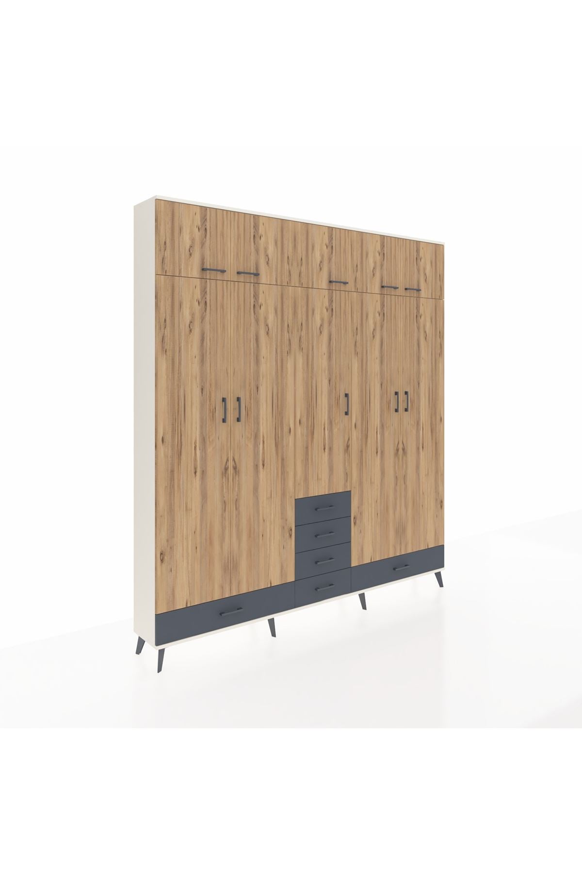 Arges Dolap 6 Raflı 6 Çekmeceli 4 Askılı 220x30x243 Aytaşı-Çam/Antrasit