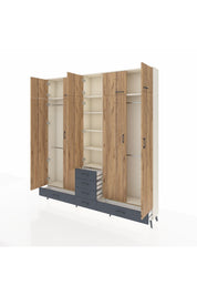 Arges Dolap 6 Raflı 6 Çekmeceli 4 Askılı 220x30x243 Aytaşı-Çam/Antrasit