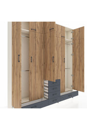 Arges Dolap 6 Raflı 6 Çekmeceli 4 Askılı 220x30x243 Aytaşı-Çam/Antrasit