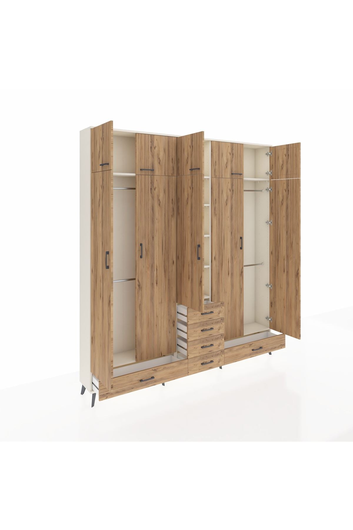 Arges Gardrop 6 Raflı 6 Çekmeceli 4 Askılı 220x30x243 Aytaşı-Çam