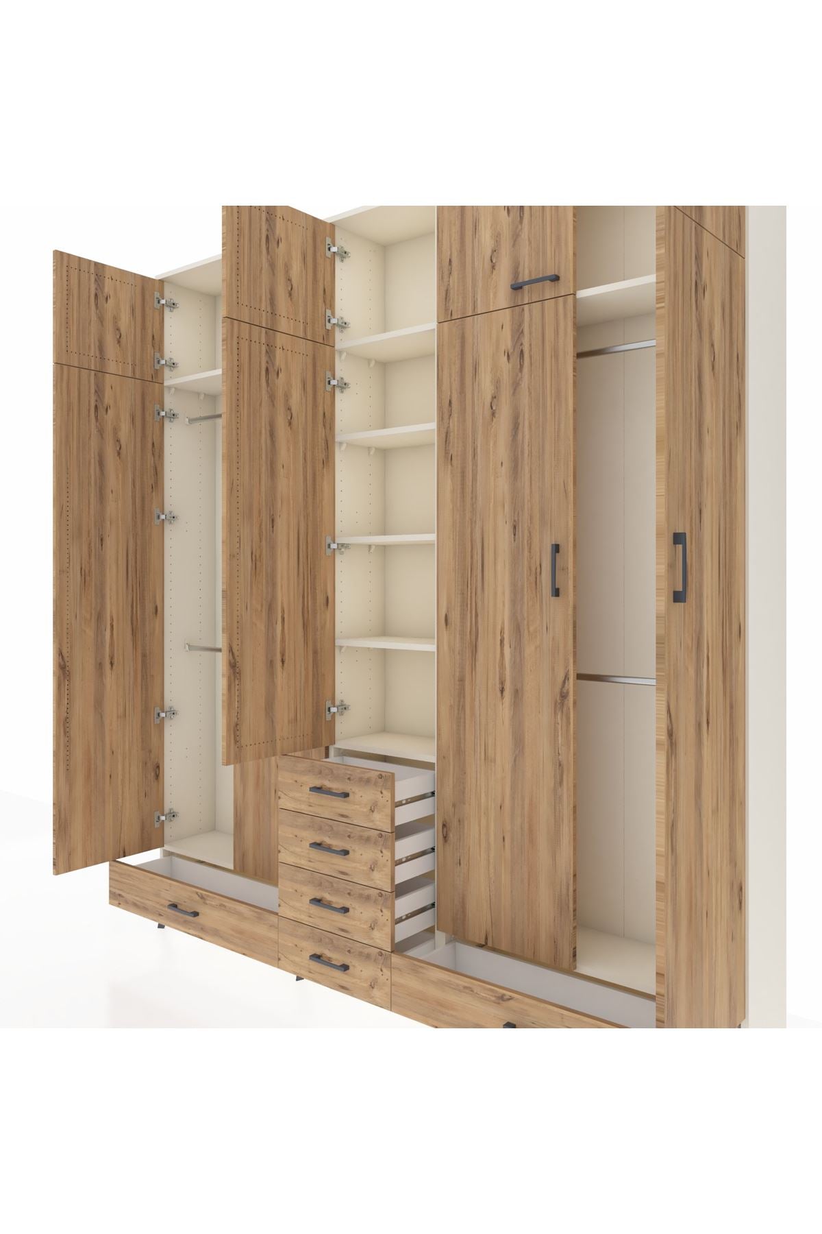 Arges Gardrop 6 Raflı 6 Çekmeceli 4 Askılı 220x30x243 Aytaşı-Çam