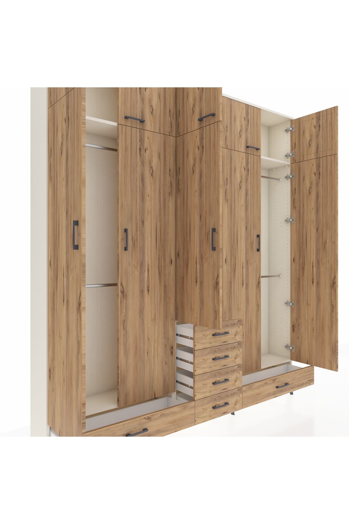 Arges Gardrop 6 Raflı 6 Çekmeceli 4 Askılı 220x30x243 Aytaşı-Çam