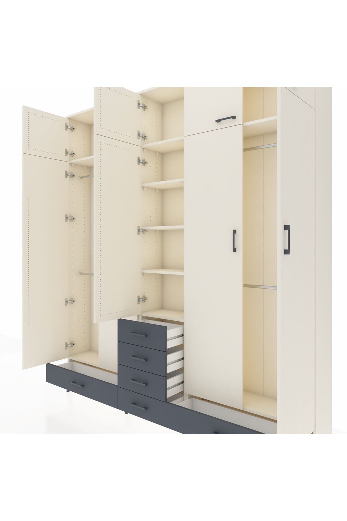 Arges Dolap 6 Raflı 6 Çekmeceli 4 Askılı 220x30x243 Aytaşı-Aytaşı/Antrasit