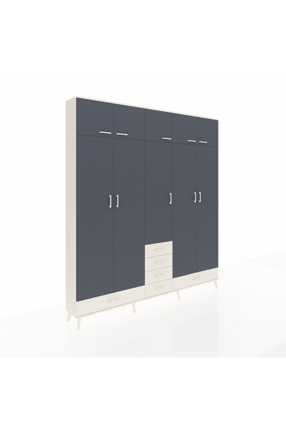 Arges Dolap 6 Raflı 6 Çekmeceli 4 Askılı 220x30x243 Aytaşı-Antrasit/Aytaşı