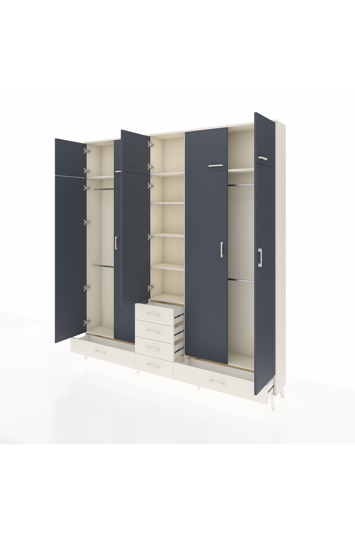 Arges Dolap 6 Raflı 6 Çekmeceli 4 Askılı 220x30x243 Aytaşı-Antrasit/Aytaşı