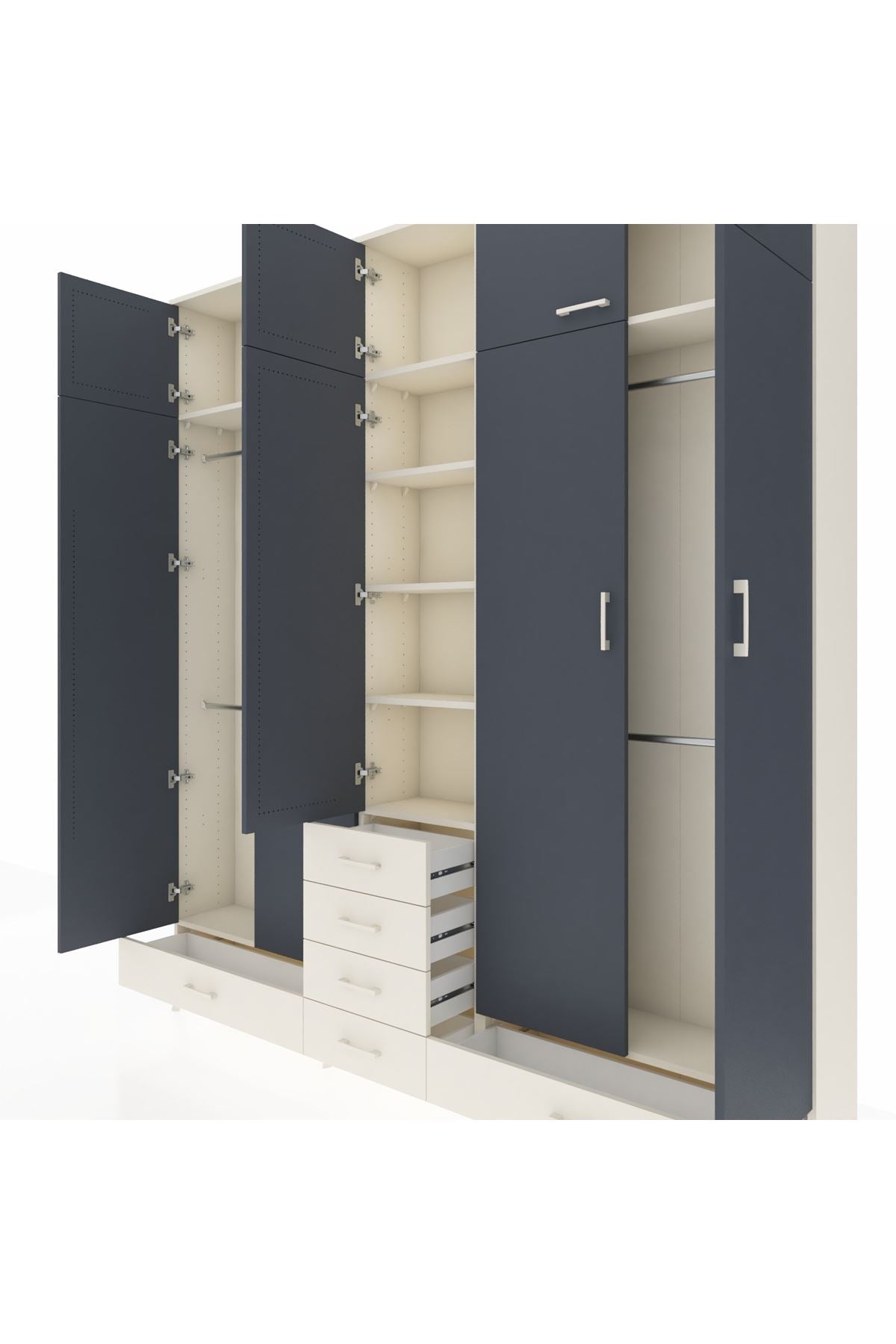 Arges Dolap 6 Raflı 6 Çekmeceli 4 Askılı 220x30x243 Aytaşı-Antrasit/Aytaşı