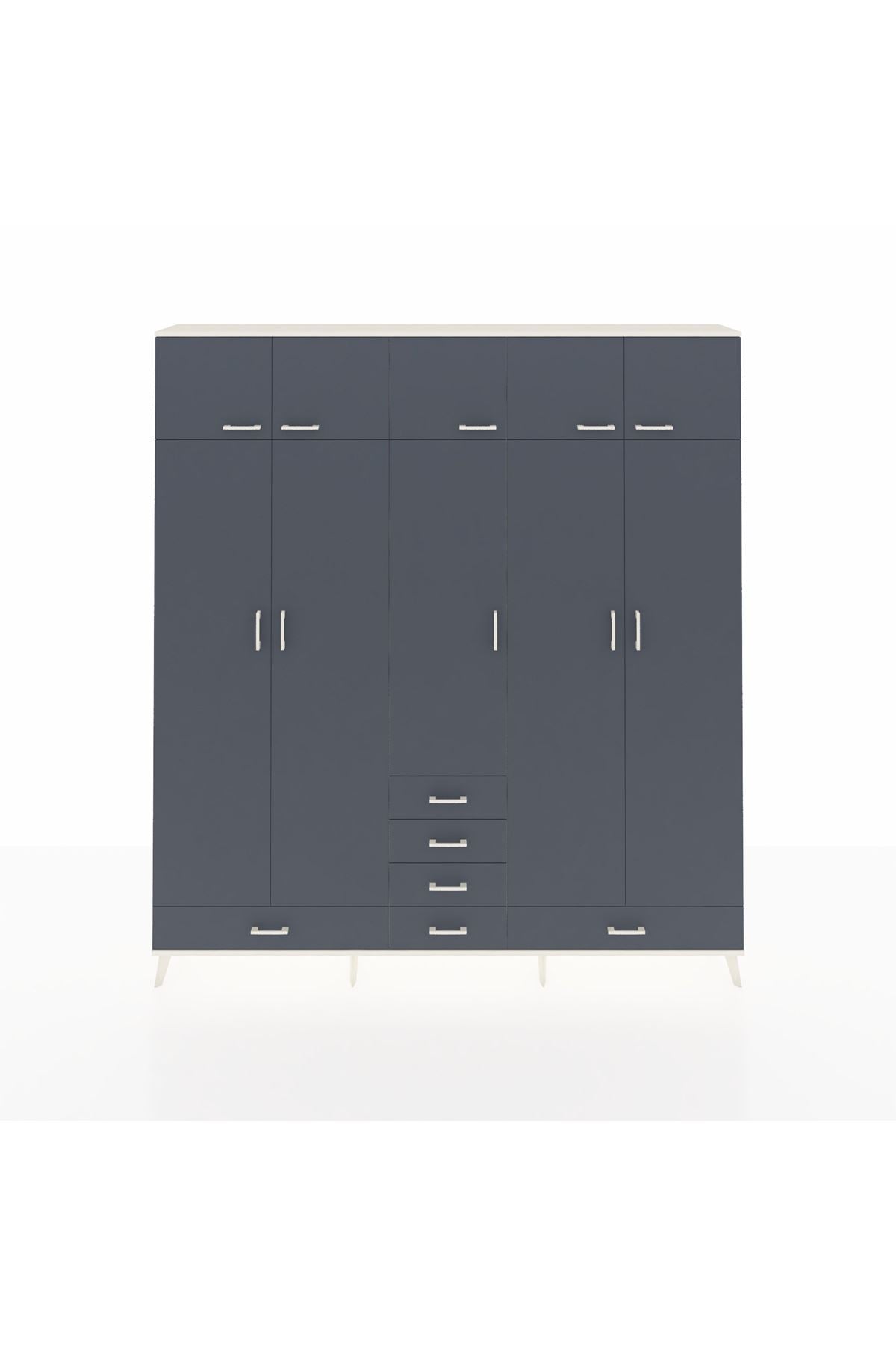 Arges Gardrop 6 Raflı 6 Çekmeceli 4 Askılı 220x30x243 Aytaşı-Antrasit