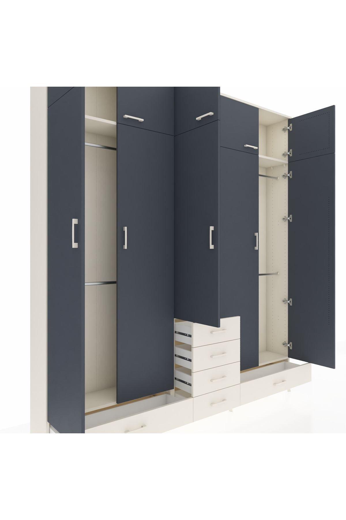 Arges Dolap 6 Raflı 6 Çekmeceli 4 Askılı 220x30x243 Aytaşı-Antrasit/Aytaşı