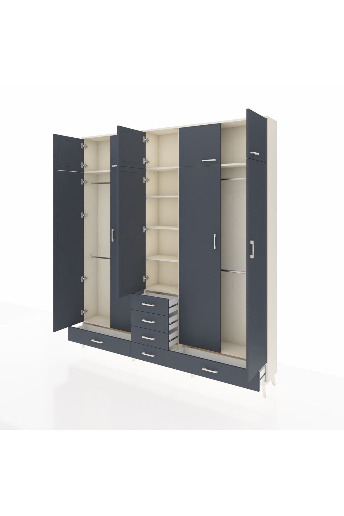 Arges Gardrop 6 Raflı 6 Çekmeceli 4 Askılı 220x30x243 Aytaşı-Antrasit