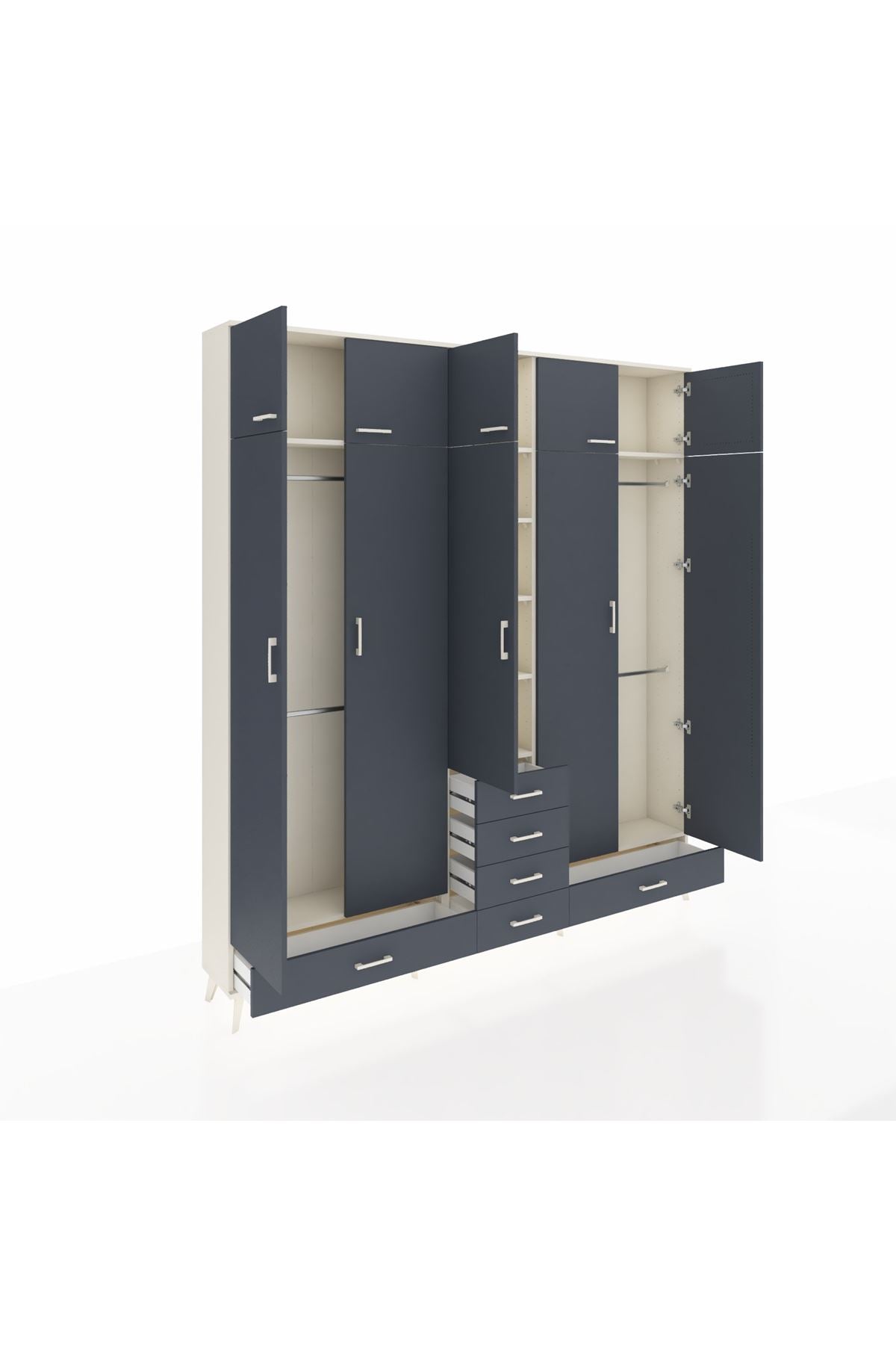 Arges Gardrop 6 Raflı 6 Çekmeceli 4 Askılı 220x30x243 Aytaşı-Antrasit