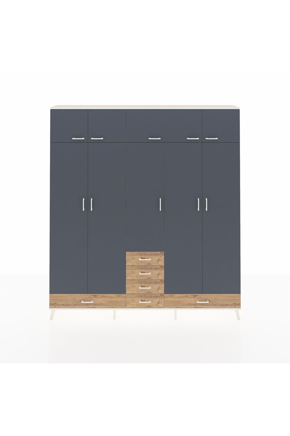 Arges Dolap 6 Raflı 6 Çekmeceli 4 Askılı 220x30x243 Aytaşı-Antrasit/Çam