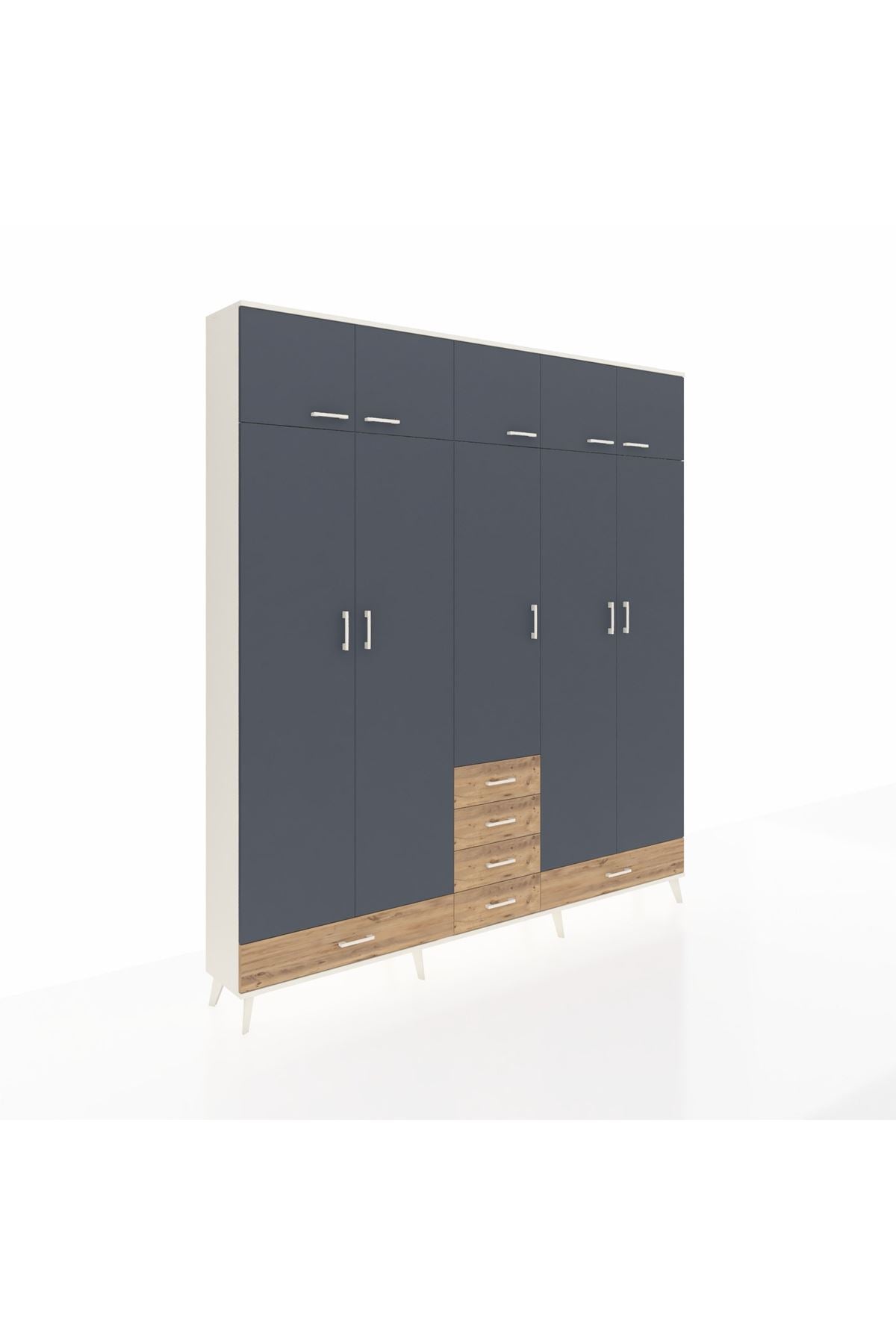 Arges Dolap 6 Raflı 6 Çekmeceli 4 Askılı 220x30x243 Aytaşı-Antrasit/Çam