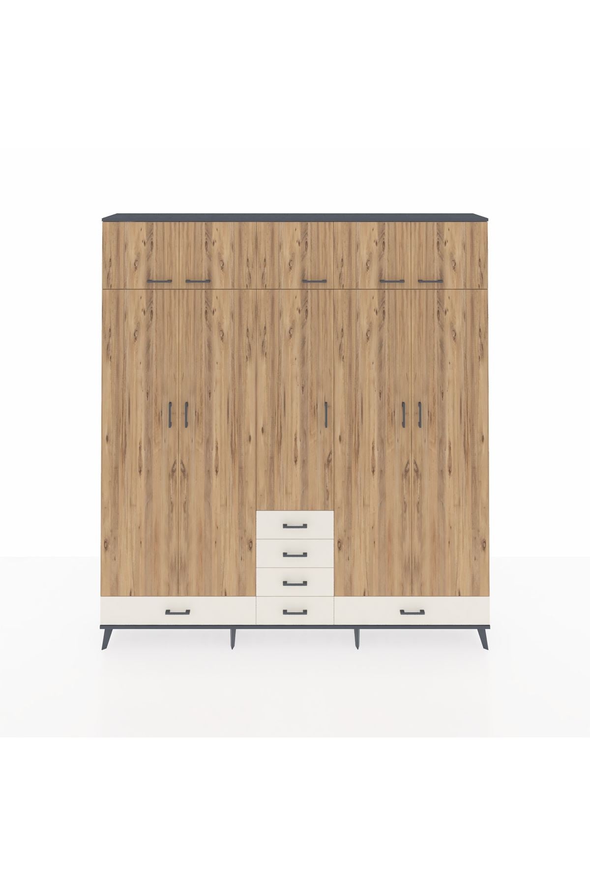 Arges Dolap 6 Raflı 6 Çekmeceli 4 Askılı 220x30x243 Antrasit-Çam/Aytaşı