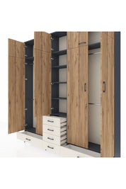 Arges Dolap 6 Raflı 6 Çekmeceli 4 Askılı 220x30x243 Antrasit-Çam/Aytaşı