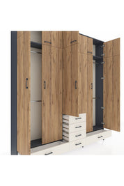 Arges Dolap 6 Raflı 6 Çekmeceli 4 Askılı 220x30x243 Antrasit-Çam/Aytaşı