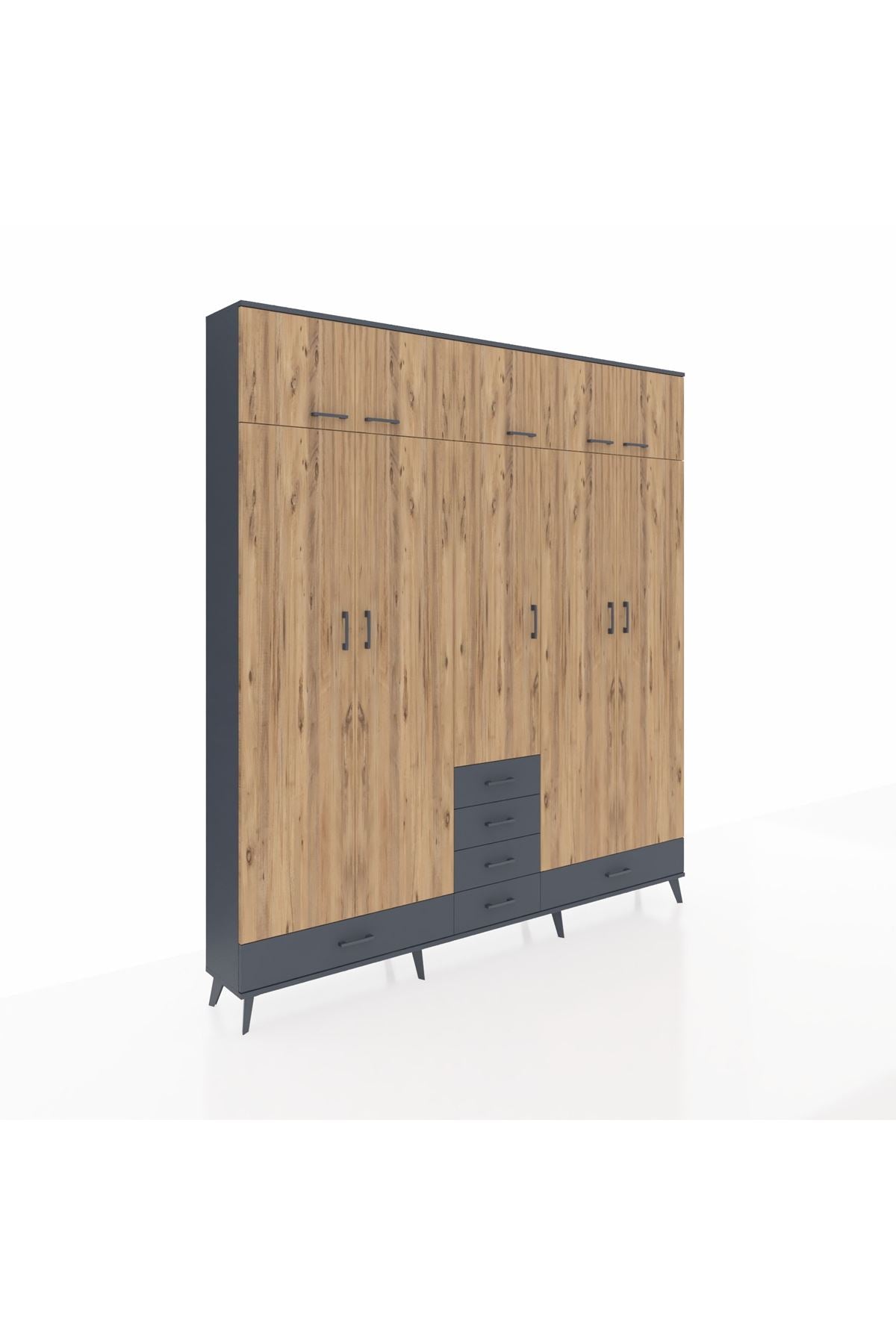 Arges Dolap 6 Raflı 6 Çekmeceli 4 Askılı 220x30x243 Antrasit-Çam/Antrasit