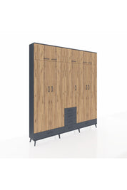 Arges Dolap 6 Raflı 6 Çekmeceli 4 Askılı 220x30x243 Antrasit-Çam/Antrasit