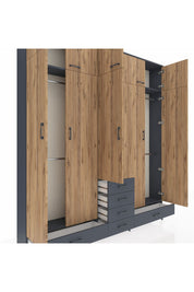 Arges Dolap 6 Raflı 6 Çekmeceli 4 Askılı 220x30x243 Antrasit-Çam/Antrasit