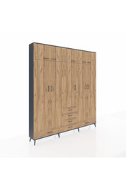 Arges Gardrop 6 Raflı 6 Çekmeceli 4 Askılı 220x30x243 Antrasit-Çam