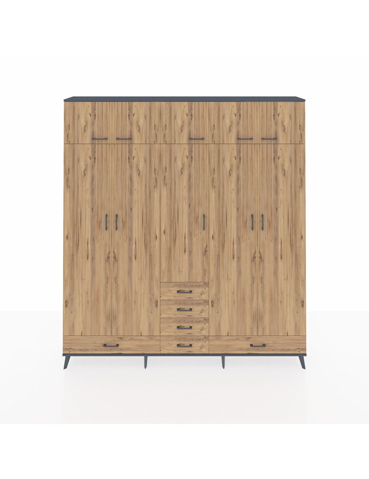 Arges Gardrop 6 Raflı 6 Çekmeceli 4 Askılı 220x30x243 Antrasit-Çam