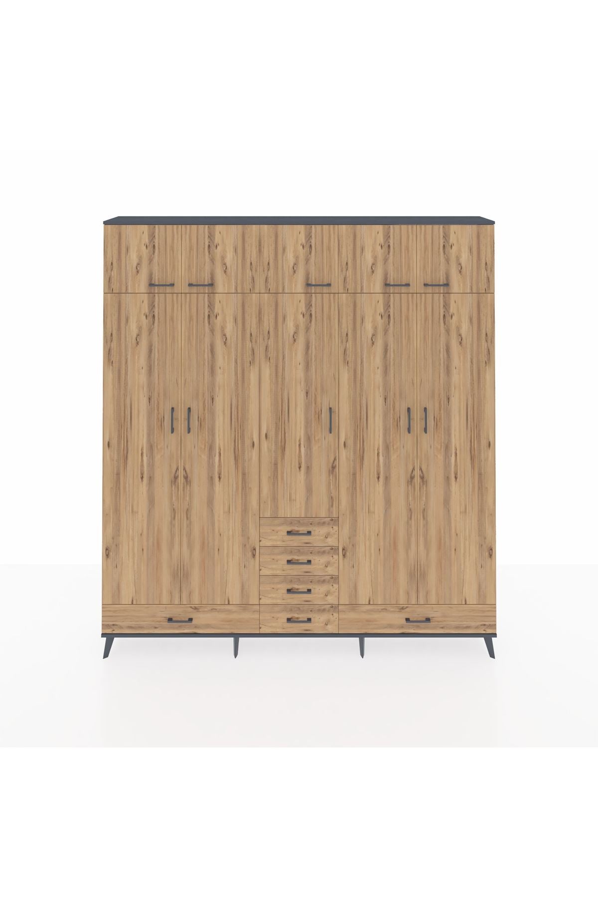 Arges Gardrop 6 Raflı 6 Çekmeceli 4 Askılı 220x30x243 Antrasit-Çam