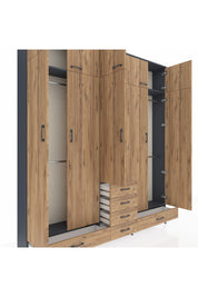 Arges Gardrop 6 Raflı 6 Çekmeceli 4 Askılı 220x30x243 Antrasit-Çam