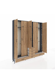 Arges Gardrop 6 Raflı 6 Çekmeceli 4 Askılı 220x30x243 Antrasit-Çam