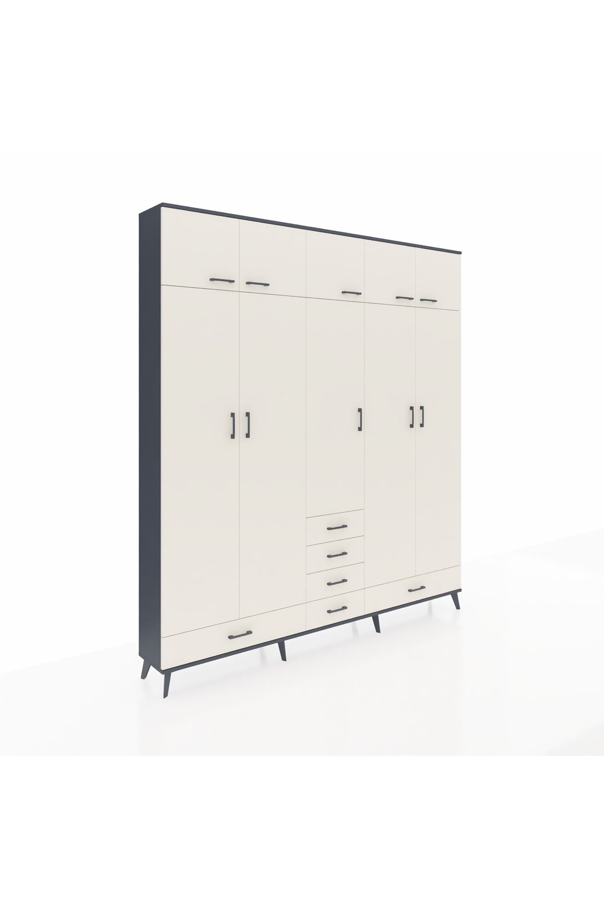 Arges Gardrop 6 Raflı 6 Çekmeceli 4 Askılı 220x30x243 Antrasit-Aytaşı