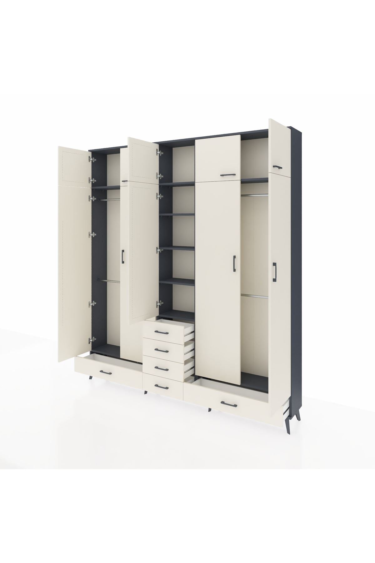 Arges Gardrop 6 Raflı 6 Çekmeceli 4 Askılı 220x30x243 Antrasit-Aytaşı