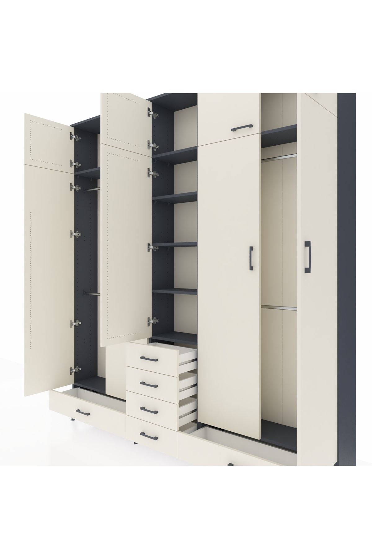 Arges Gardrop 6 Raflı 6 Çekmeceli 4 Askılı 220x30x243 Antrasit-Aytaşı