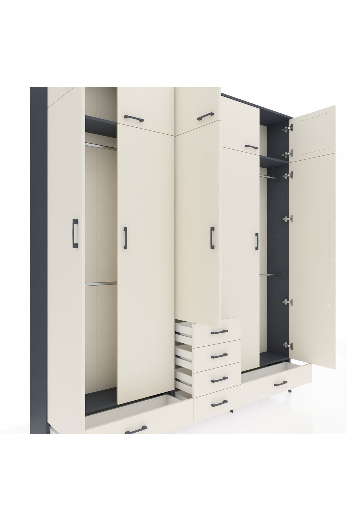 Arges Gardrop 6 Raflı 6 Çekmeceli 4 Askılı 220x30x243 Antrasit-Aytaşı