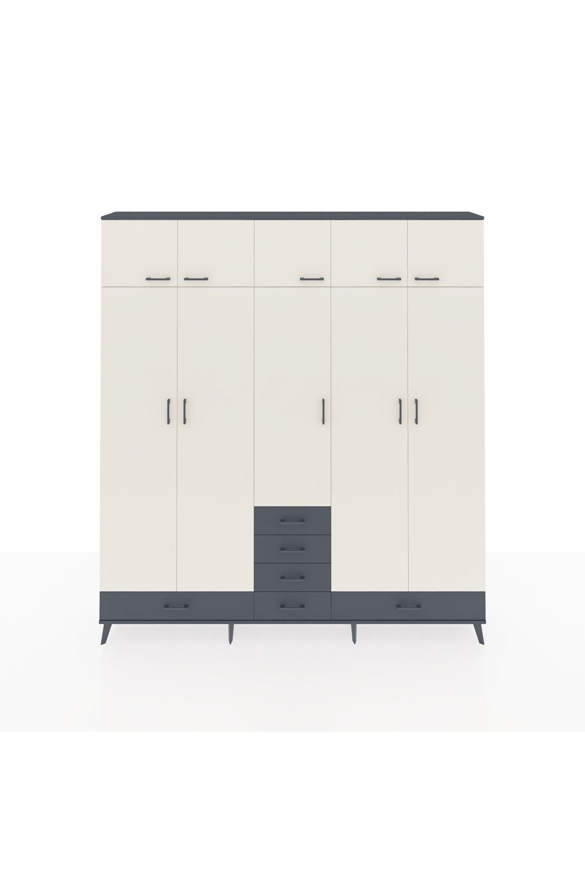 Arges Dolap 6 Raflı 6 Çekmeceli 4 Askılı 220x30x243 Antrasit-Aytaşı/Antrasit