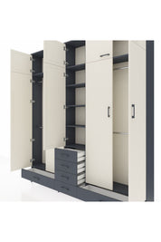 Arges Dolap 6 Raflı 6 Çekmeceli 4 Askılı 220x30x243 Antrasit-Aytaşı/Antrasit