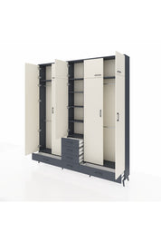 Arges Dolap 6 Raflı 6 Çekmeceli 4 Askılı 220x30x243 Antrasit-Aytaşı/Antrasit