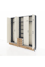 Arges Dolap 6 Raflı 6 Çekmeceli 4 Askılı 220x30x243 Antrasit-Aytaşı/Çam
