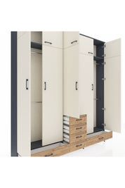 Arges Dolap 6 Raflı 6 Çekmeceli 4 Askılı 220x30x243 Antrasit-Aytaşı/Çam