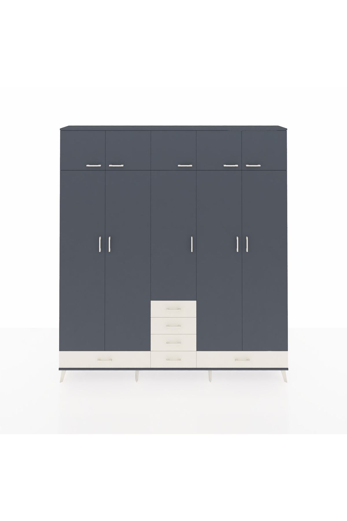 Arges Dolap 6 Raflı 6 Çekmeceli 4 Askılı 220x30x243 Antrasit-Antrasit/Aytaşı