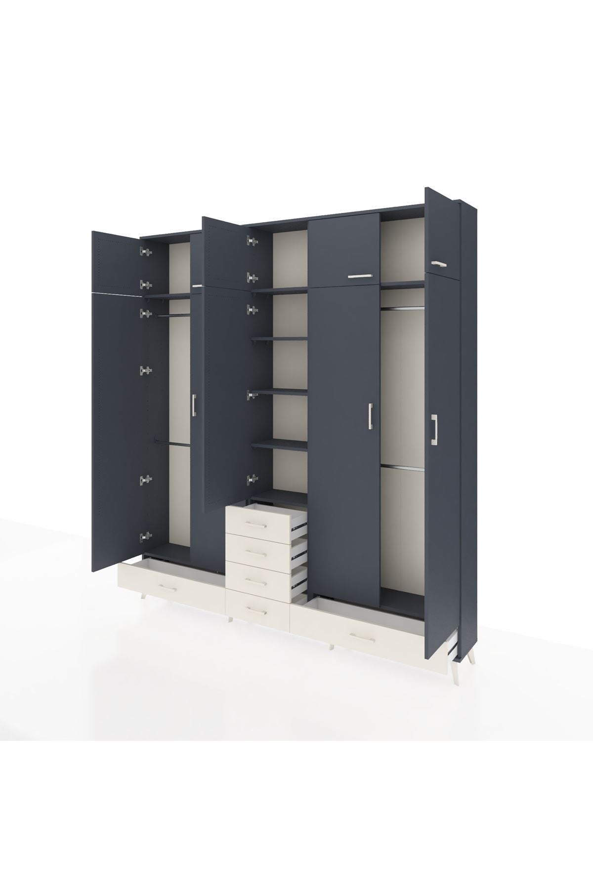 Arges Dolap 6 Raflı 6 Çekmeceli 4 Askılı 220x30x243 Antrasit-Antrasit/Aytaşı