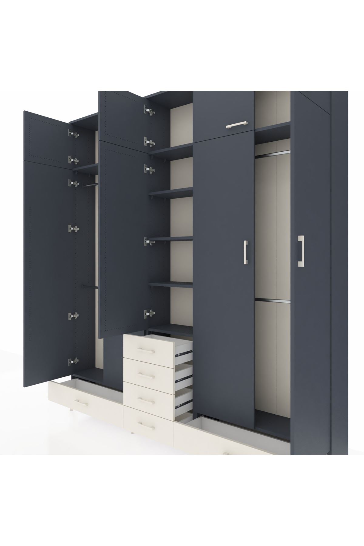 Arges Dolap 6 Raflı 6 Çekmeceli 4 Askılı 220x30x243 Antrasit-Antrasit/Aytaşı