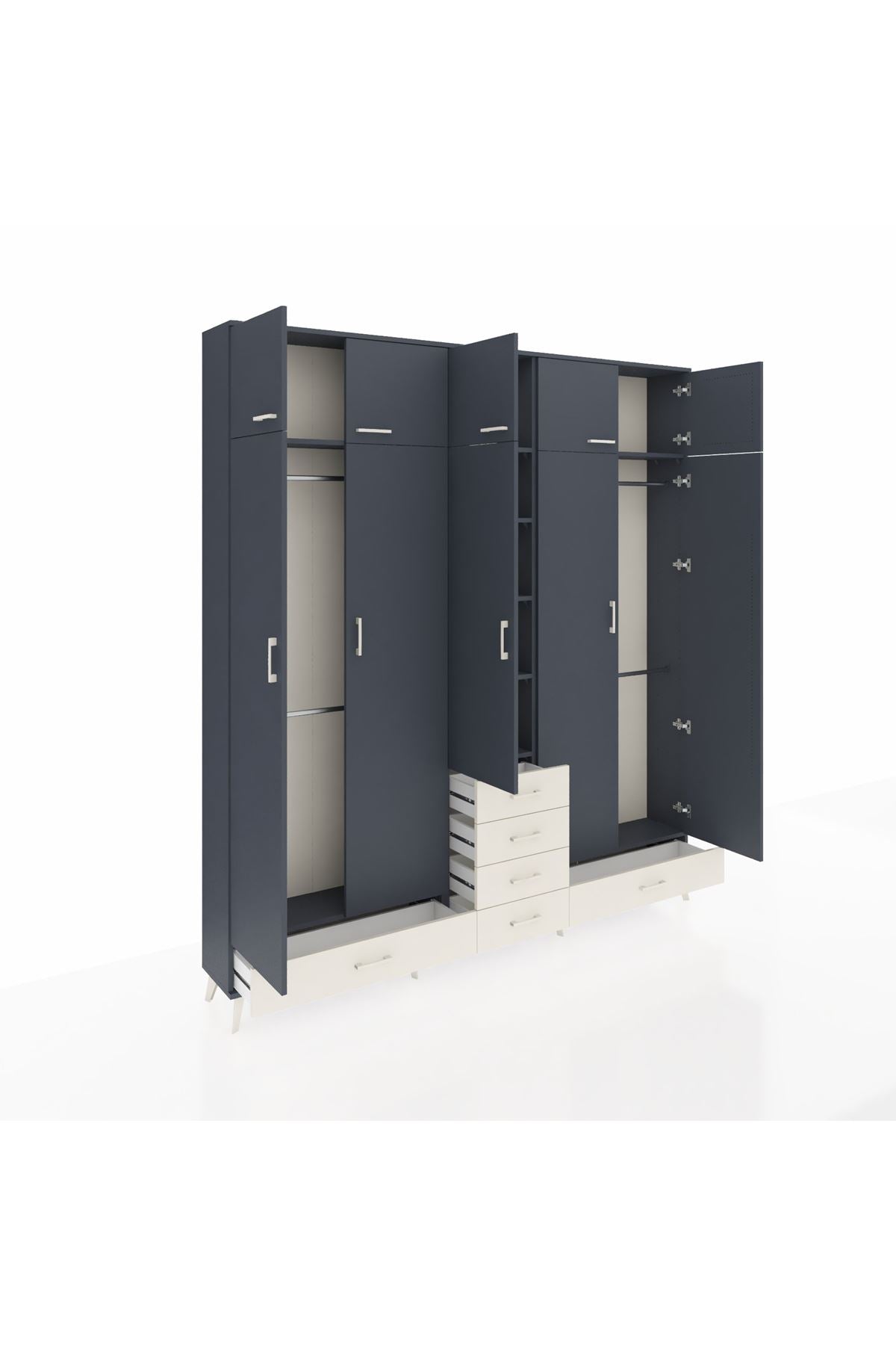 Arges Dolap 6 Raflı 6 Çekmeceli 4 Askılı 220x30x243 Antrasit-Antrasit/Aytaşı