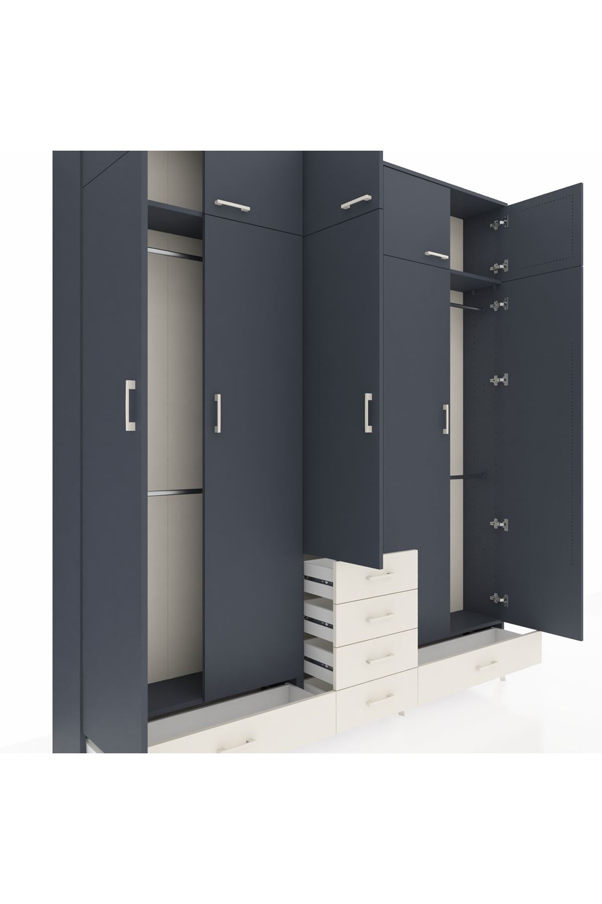 Arges Dolap 6 Raflı 6 Çekmeceli 4 Askılı 220x30x243 Antrasit-Antrasit/Aytaşı