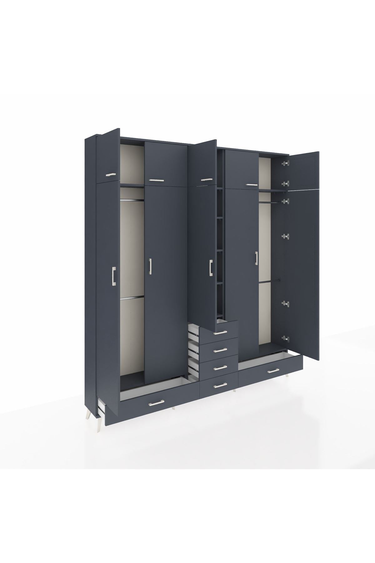 Arges Gardrop 6 Raflı 6 Çekmeceli 4 Askılı 220x30x243 Antrasit-Antrasit