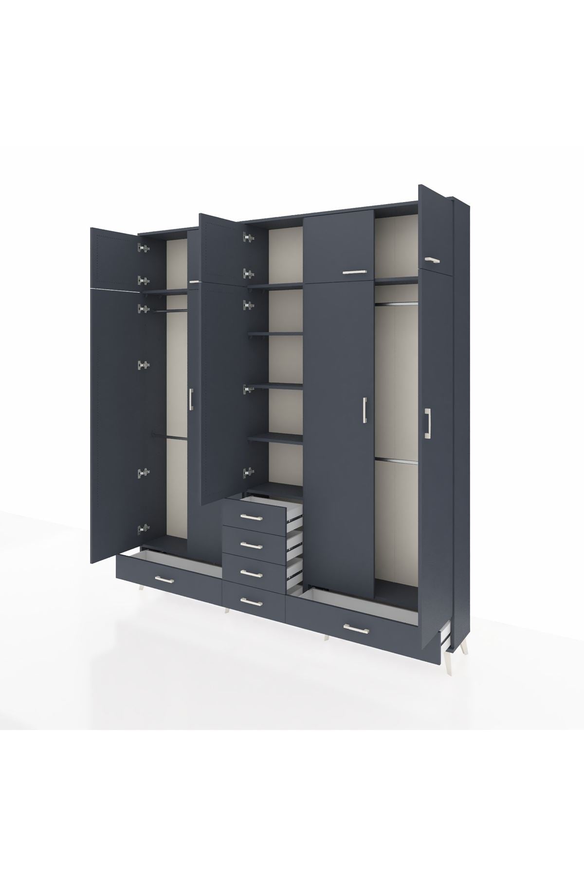 Arges Gardrop 6 Raflı 6 Çekmeceli 4 Askılı 220x30x243 Antrasit-Antrasit