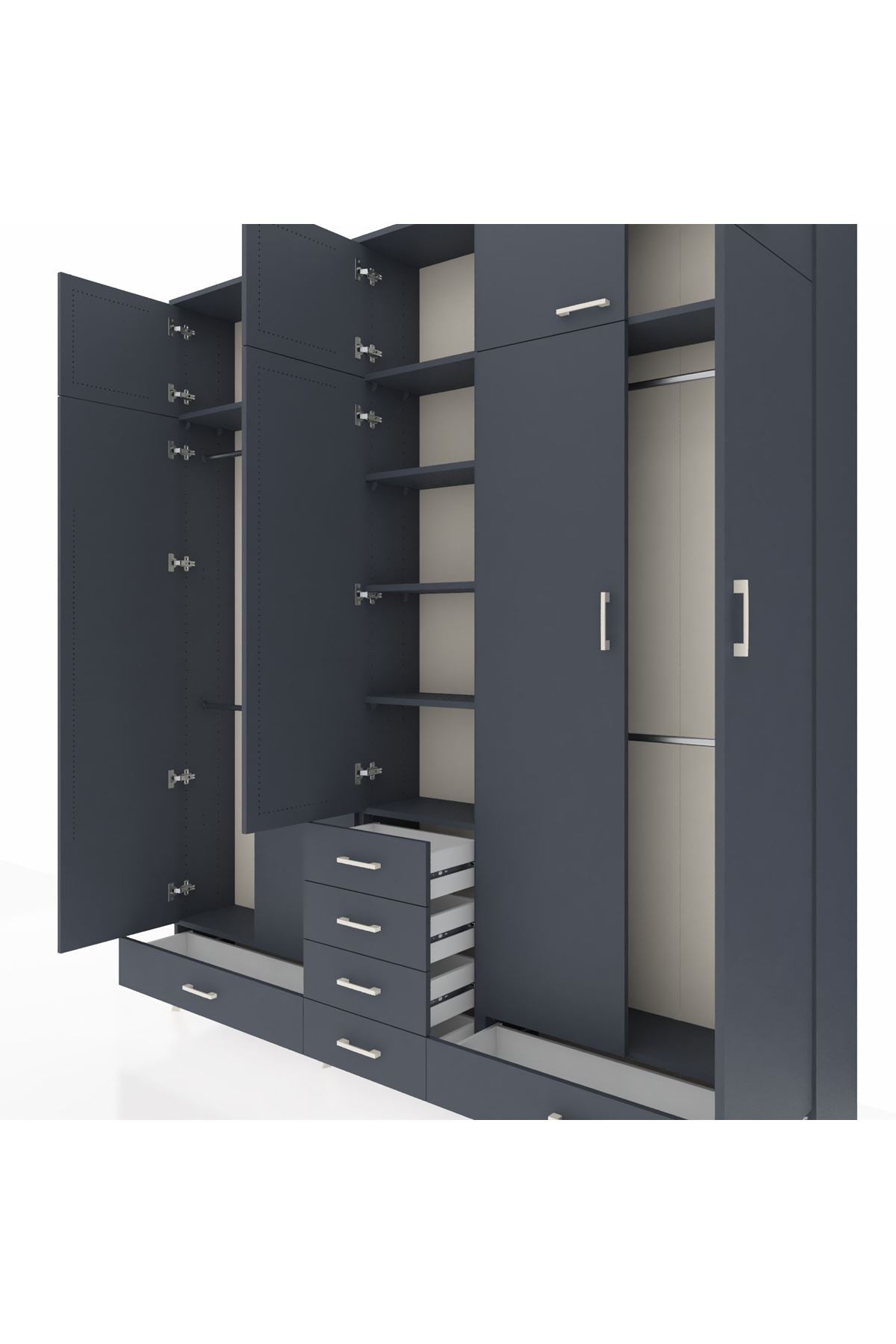 Arges Gardrop 6 Raflı 6 Çekmeceli 4 Askılı 220x30x243 Antrasit-Antrasit