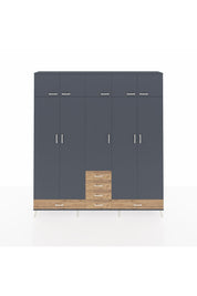 Arges Dolap 6 Raflı 6 Çekmeceli 4 Askılı 220x30x243 Antrasit-Antrasit/Çam