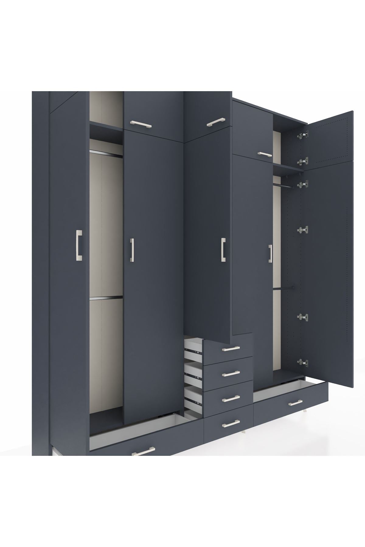 Arges Gardrop 6 Raflı 6 Çekmeceli 4 Askılı 220x30x243 Antrasit-Antrasit