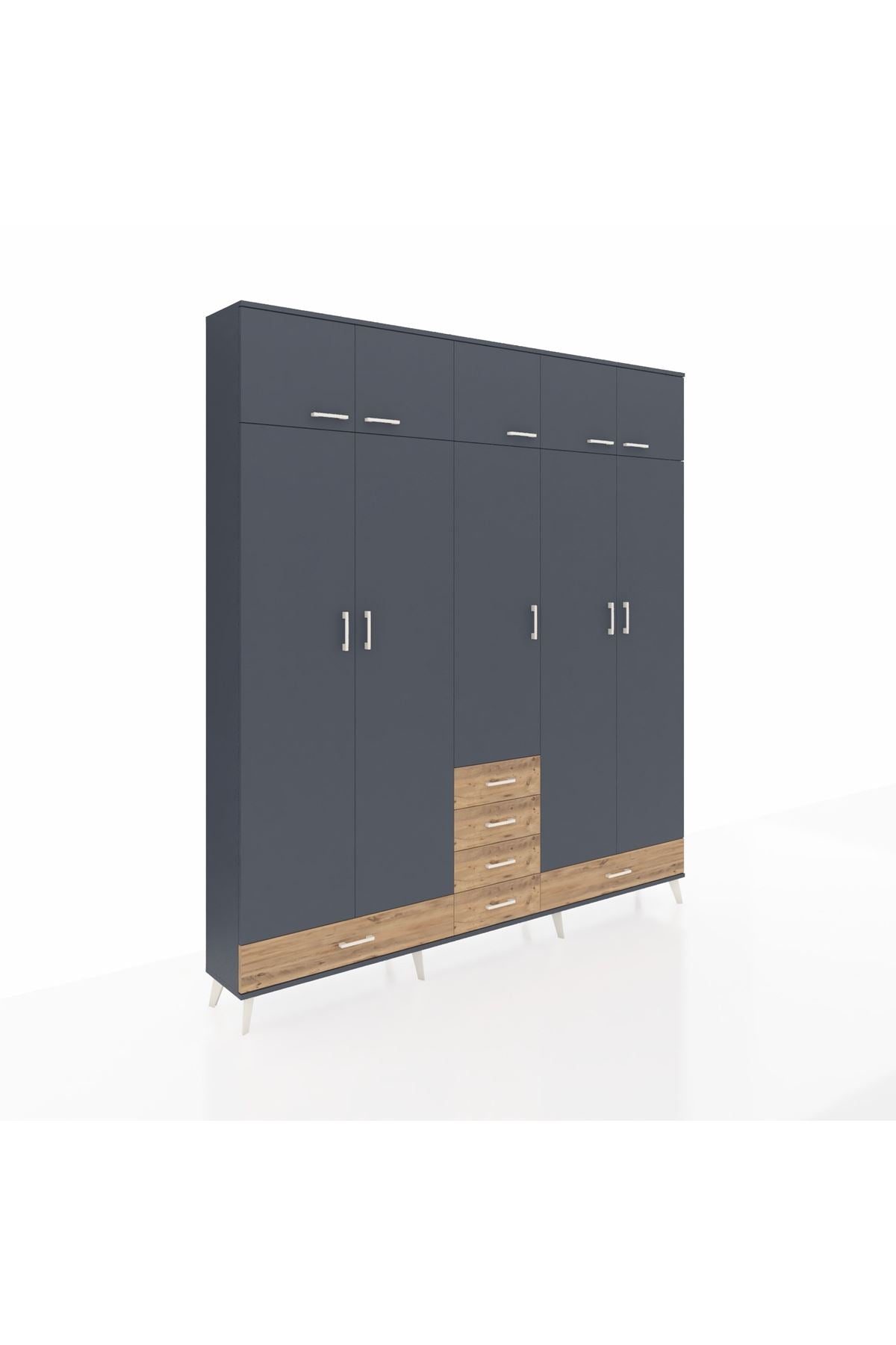 Arges Dolap 6 Raflı 6 Çekmeceli 4 Askılı 220x30x243 Antrasit-Antrasit/Çam